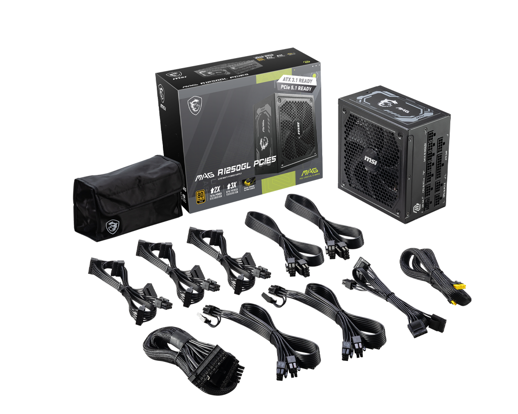 MSI MAG A1250GL PCIE5 80+ Gold 1250W tápegység - Image 5